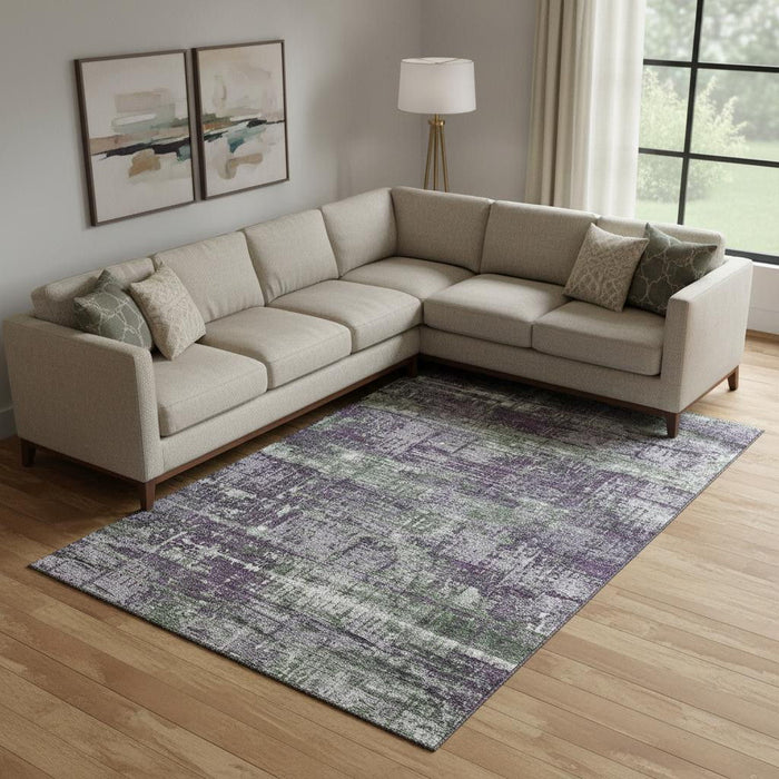 10' X 14' Geometric Washable Area Rug With UV Protection (709732) - Purple / Green / Ivory