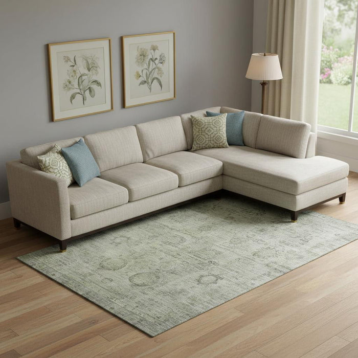 10' X 14' Oriental Washable Area Rug With UV Protection (700781) - Sage / Gray