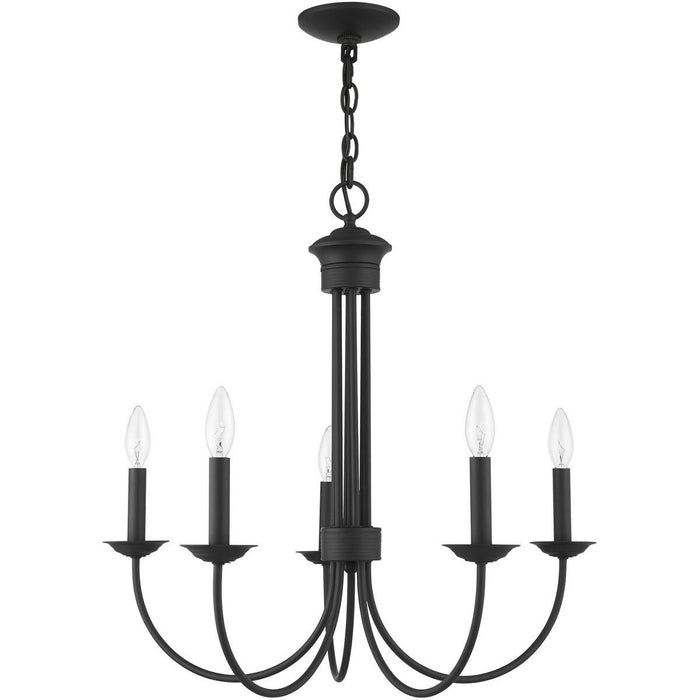 24" Five Light Metal Dimmable Chandelier With Shades - Black