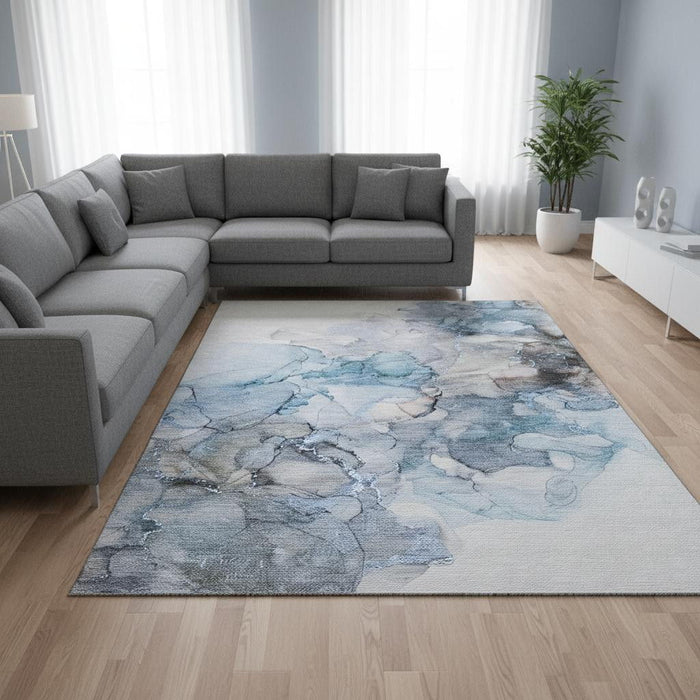 8' X 10' Abstract Washable Area Rug With UV Protection (647294) - Blue / Gray / Ivory