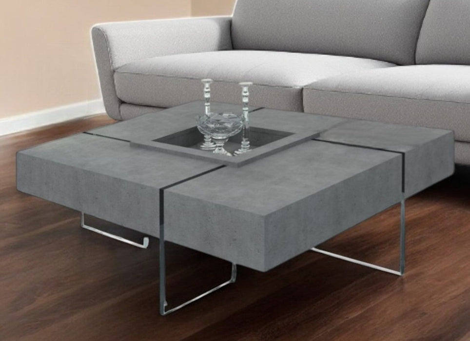 Concrete And Glass Square Coffee Table - Gray And Clear