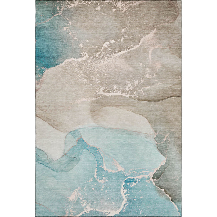 5' X 8' Abstract Washable Area Rug With UV Protection (647214) - Teal / Beige / Ivory