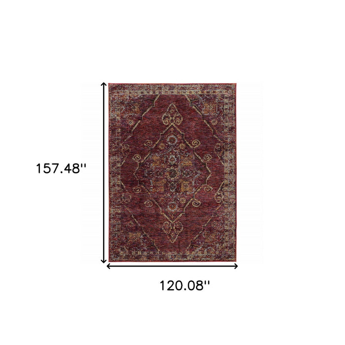 10' x 13.1' Oriental Power Loom Area Rug - Red And Gold