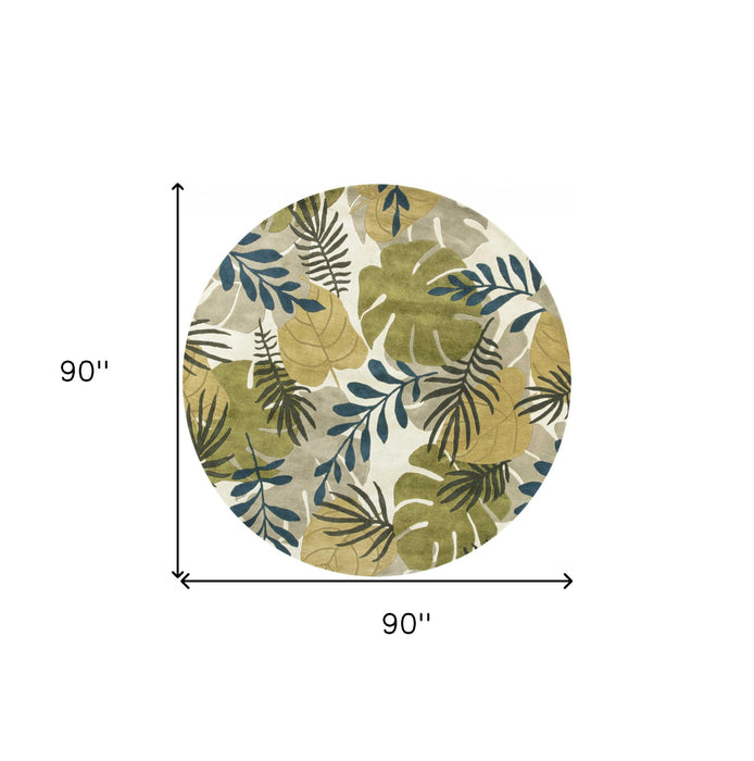 7' Contemporary Round Wool Area Rug - Ivory