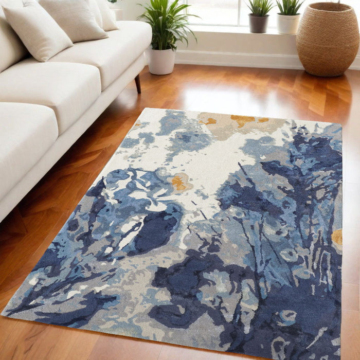 5' x 8' Wool Floral Hand Tufted Area Rug - Blue