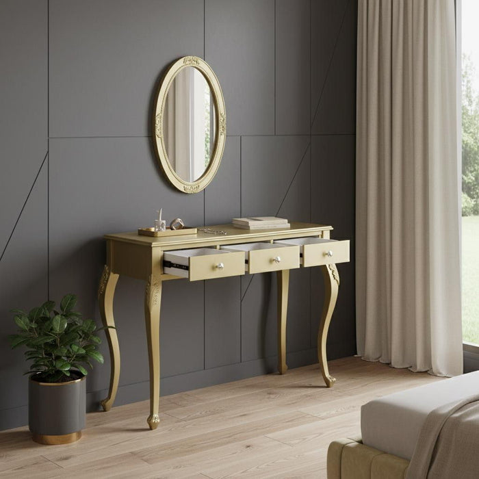 Wood Mirrored Three Drawer Vanity Table - Brown