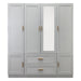 White 75-inch ribbed wood wardrobe with six doors and two drawers by HomeRoots, featuring a textured design and spacious storage.