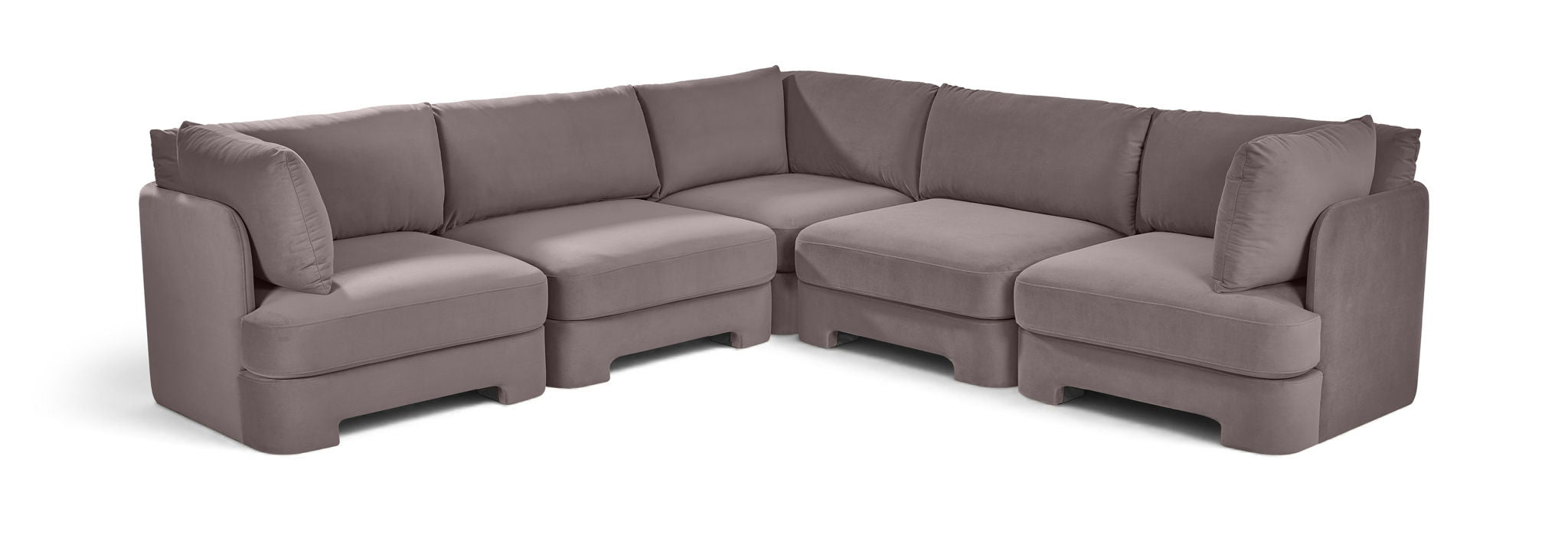 Velvet performance fabric Meridian Furniture 5-piece corner sectional sofa with plush cushions and modern design.