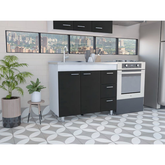 Wood Gloss Finish Door Accent Cabinet With Three Drawers - Black