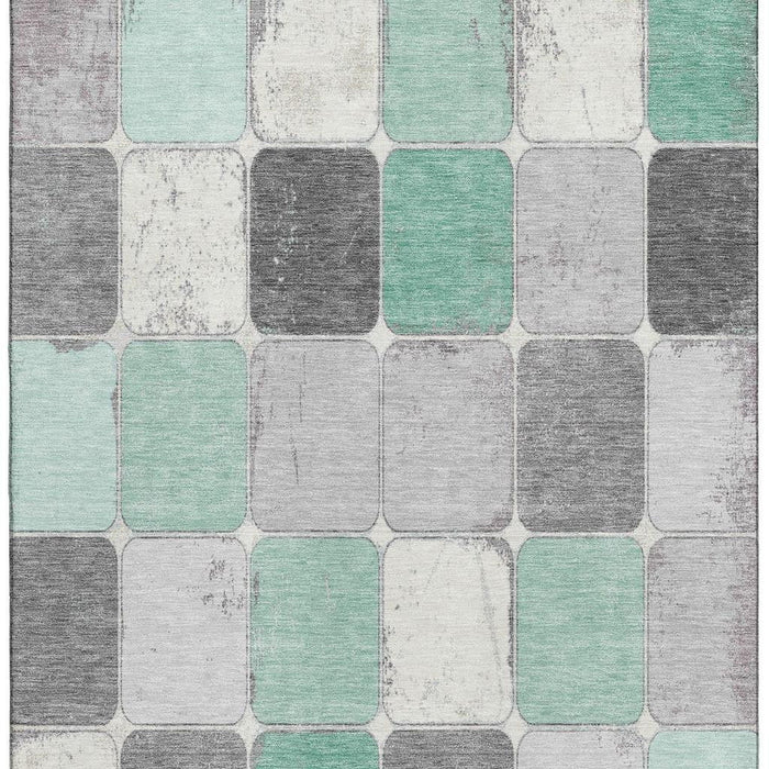 10' X 14' Geometric Washable Area Rug With UV Protection (709126) - Mint Green / Ivory / Gray