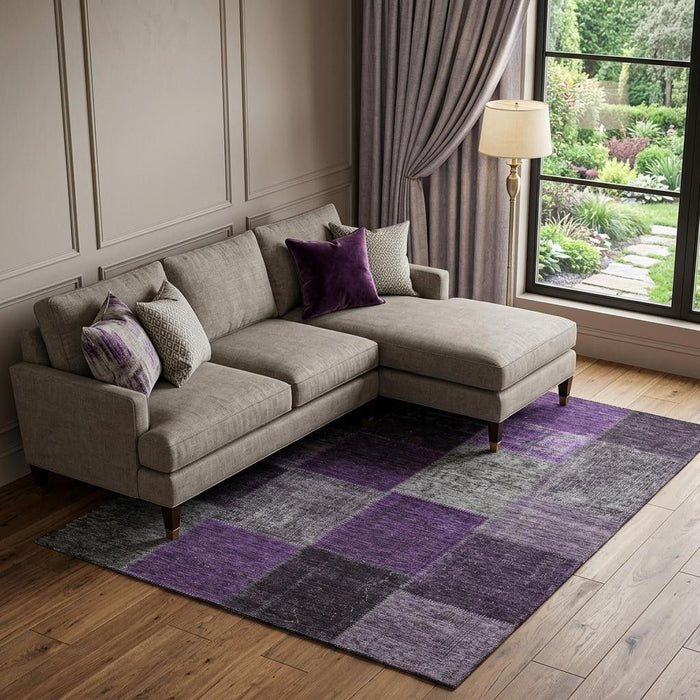 8' X 10' Patchwork Washable Area Rug With UV Protection (655166) - Eggplant / Gray / Purple