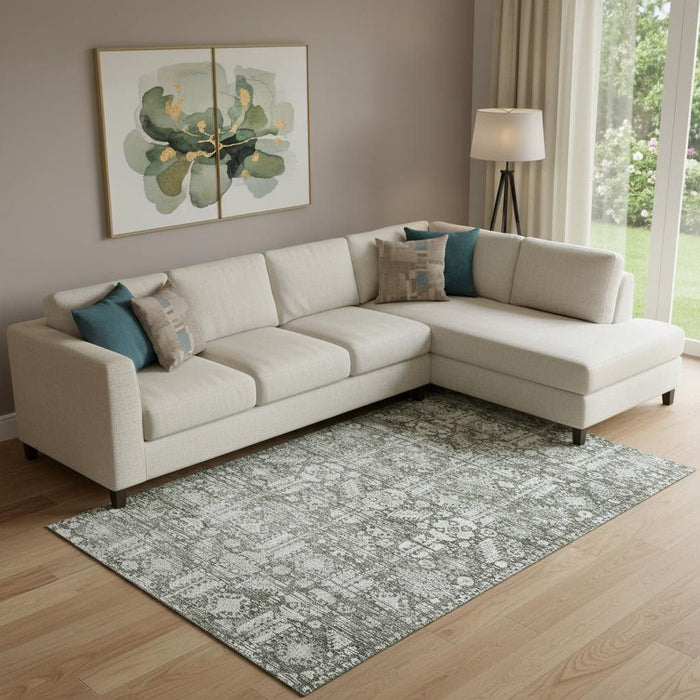 10' X 14' Oriental Washable Area Rug With UV Protection (700865) - Pewter / Silver
