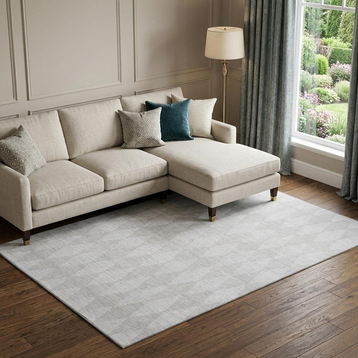 8' X 10' Diamond Washable Area Rug With UV Protection (650102) - Pewter / Ivory