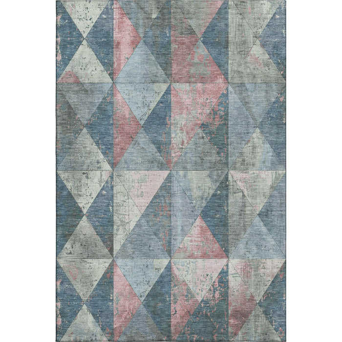 10' X 14' Geometric Washable Area Rug With UV Protection (699070) - Denim Blue / Blush / Ivory