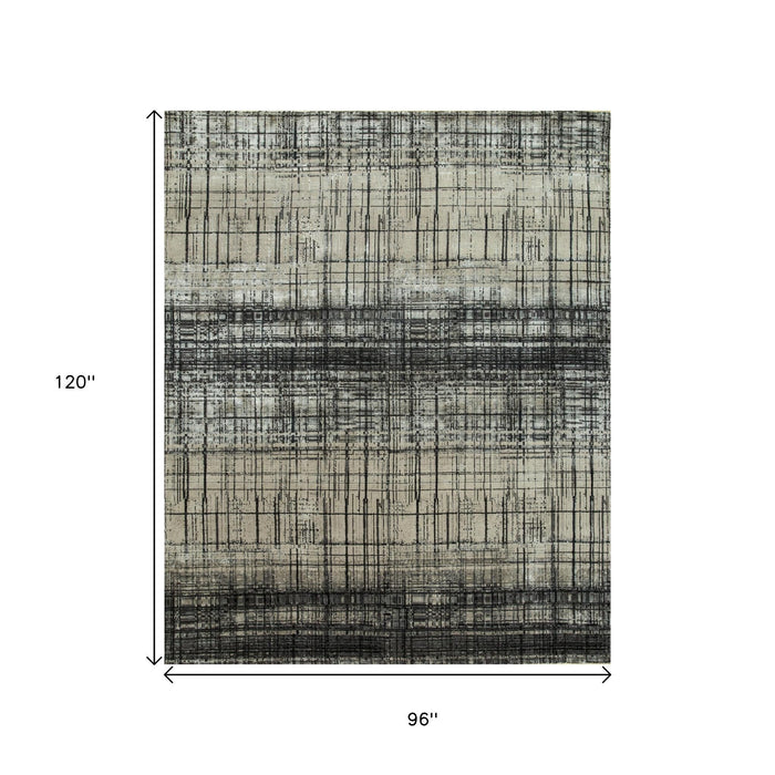 8' X 10' Abstract Hand Knotted Area Rug - Black