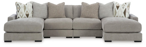 Benchcraft Aslan Court 4-piece sofa sectional in pebble fabric, showing the stationary sectional with plush cushions and modern design.