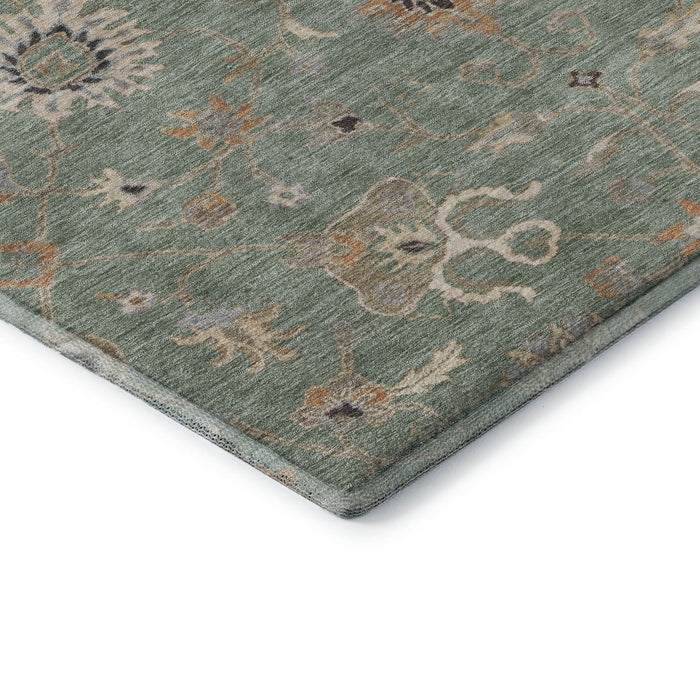 10' X 14' Floral Washable Area Rug With UV Protection (686108) - Artichoke Green / Copper / Beige