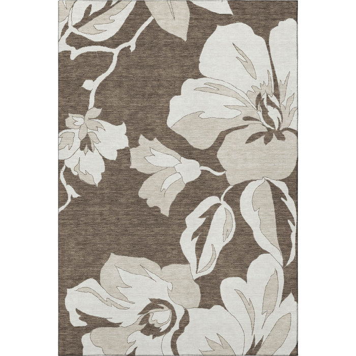 10' X 14' Floral Washable Area Rug With UV Protection (667975) - Brown / Ivory