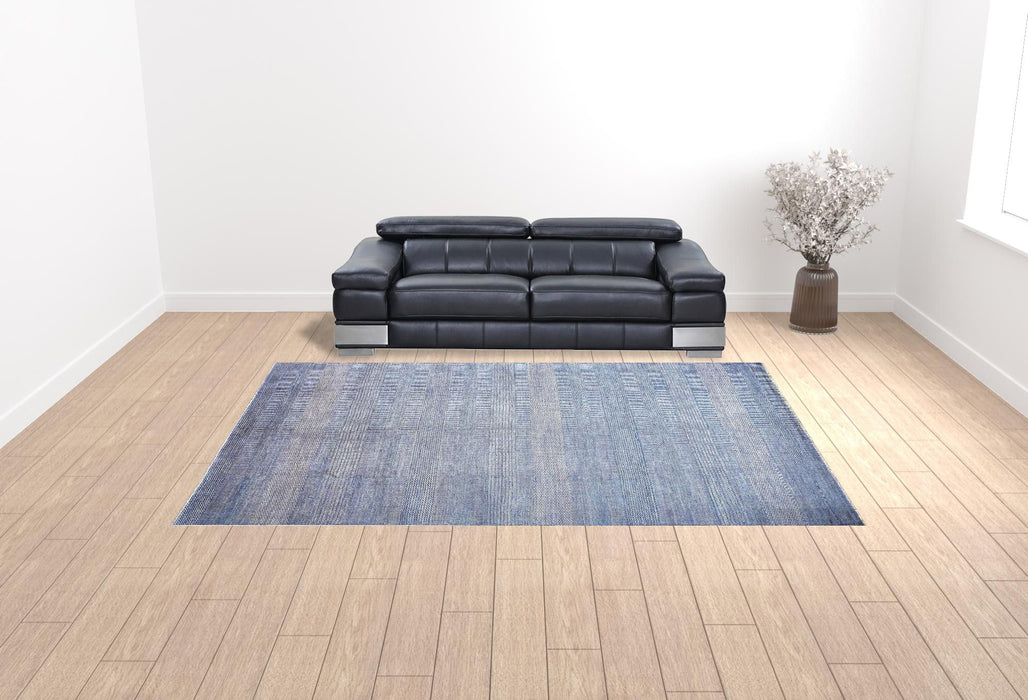 10' x 13' Wool Striped Hand Knotted Area Rug - Blue And Silver