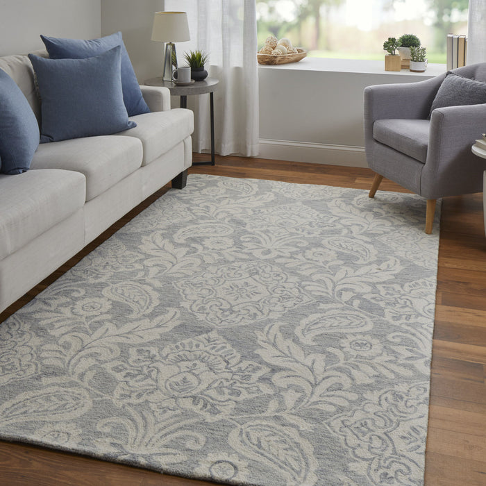 10' X 14' Wool Oriental Hand Tufted Area Rug - Blue / Ivory