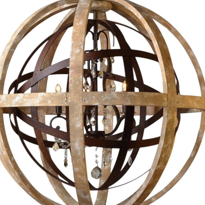 Unique Statement Five Light Wood Chandelier With Shades - Brown