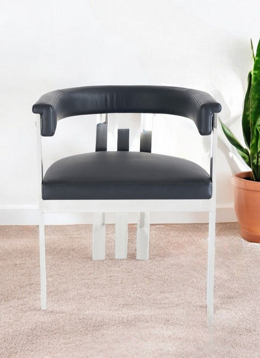 Upholstered Faux Leather Slat Back Dining Arm Chair - Black