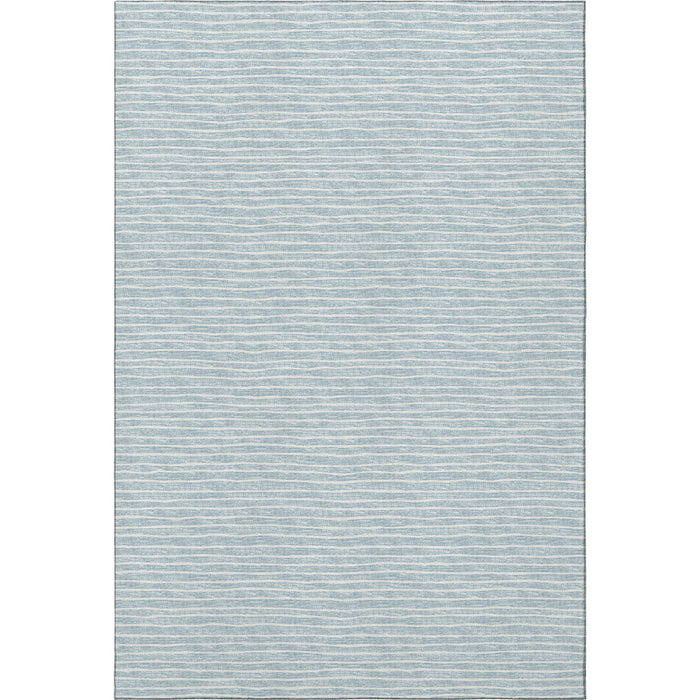 10' X 14' Striped Washable Area Rug With UV Protection (645217) - Sky Blue / Ivory