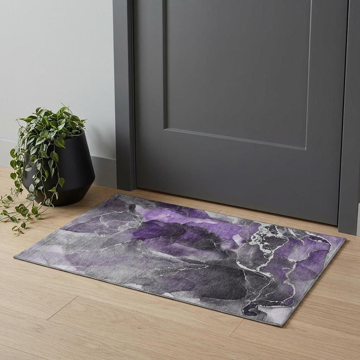 3' X 5' Abstract Washable Area Rug With UV Protection (646693) - Purple / Charcoal