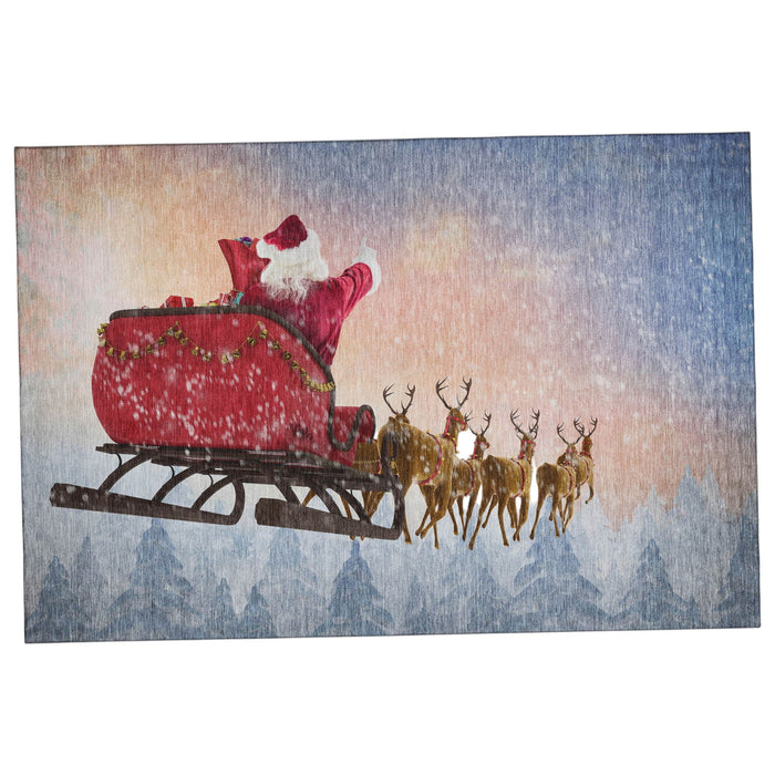3' X 5' Christmas Santa Claus Washable Area Rug With UV Protection (646404) - Blue / Red / Brown