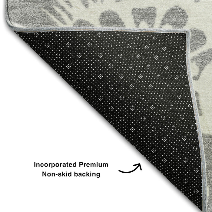 8' X 10' Floral Washable Area Rug With UV Protection (648650) - Gray / Ivory