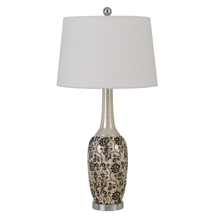 Metal Two Light Bedside Table Lamps With White Globe Shade (Set of 2) - Silver