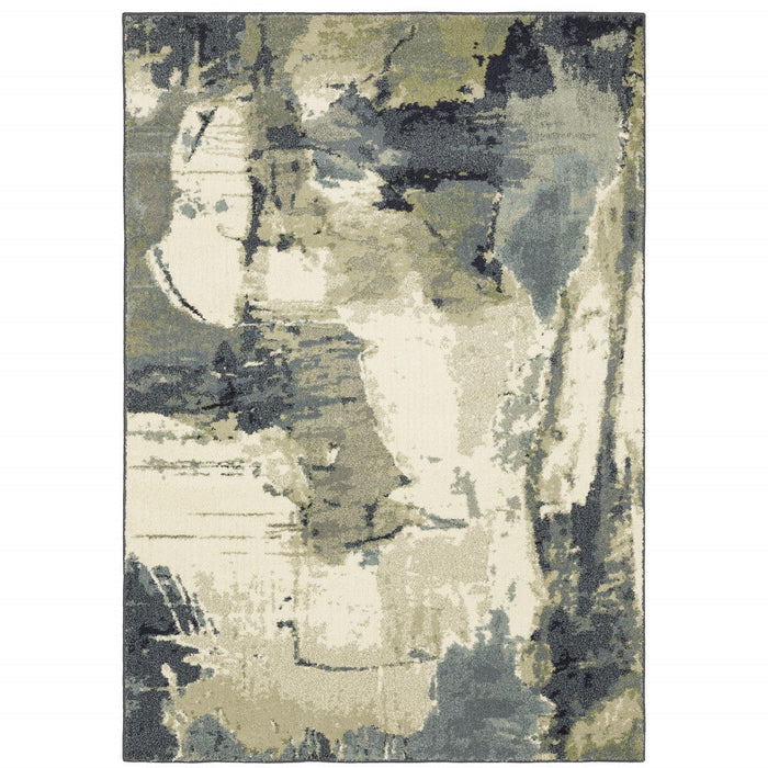 10' x 13' Abstract Power Loom Stain Resistant Area Rug - Blue Light Blue Gray Sage Beige And Ivory