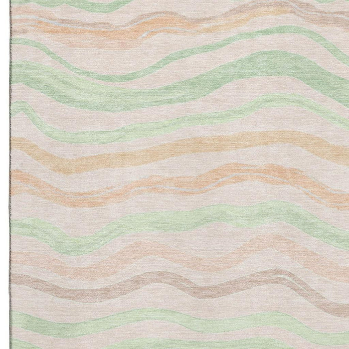 10' X 14' Striped Washable Area Rug With UV Protection (694574) - Peach / Mint Green / Linen