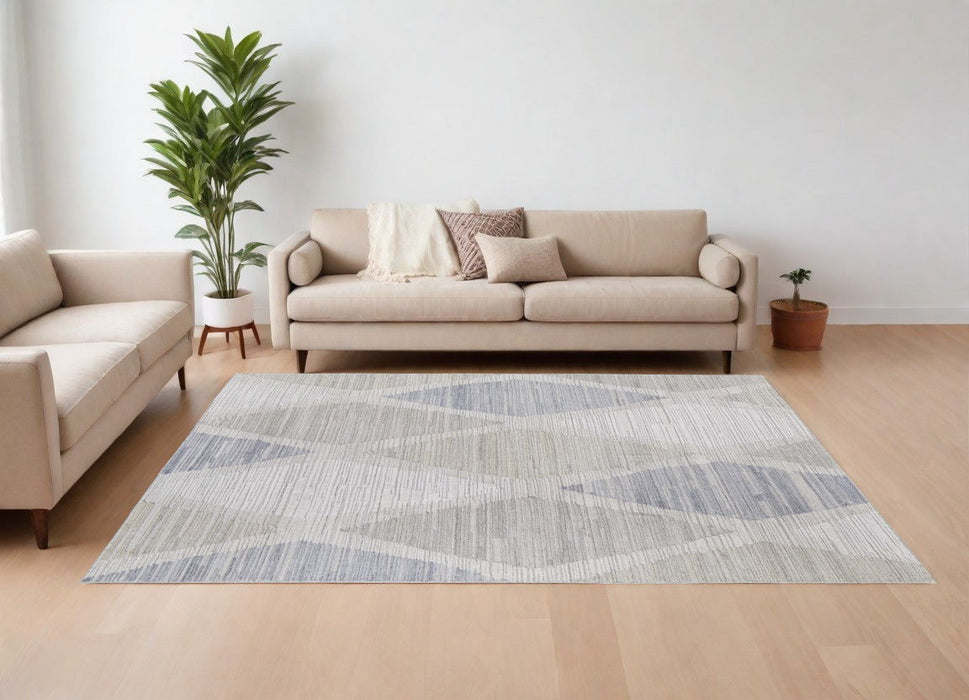 9' x 12' Geometric Hand Woven Area Rug - Ivory And Blue
