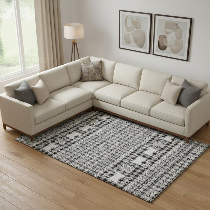 10' X 14' Abstract Geometric Washable Area Rug With UV Protection (701984) - Gray / Black / Ivory