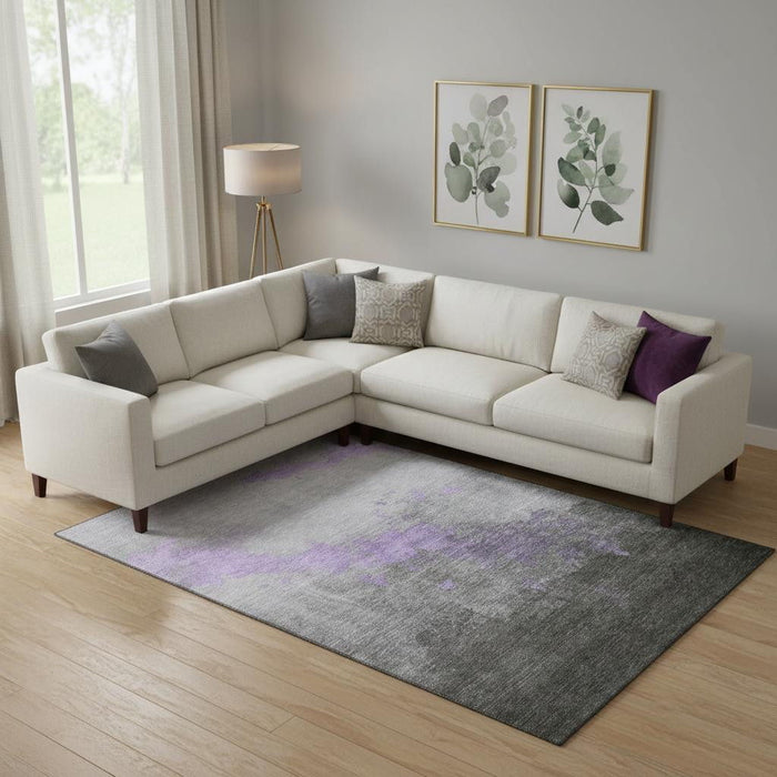 10' X 14' Abstract Washable Area Rug With UV Protection (706721) - Lavender / Gray