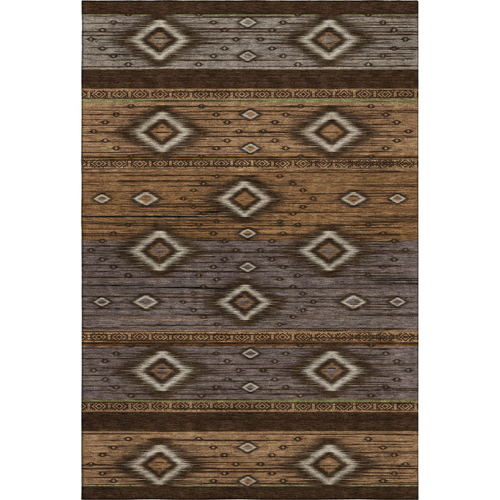 10' X 14' Tribal Washable Area Rug With UV Protection (708916) - Chocolate / Gray