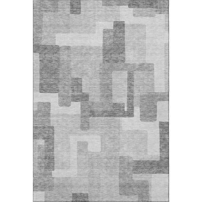 8' X 10' Abstract Geometric Washable Area Rug With UV Protection - Silver And Gray