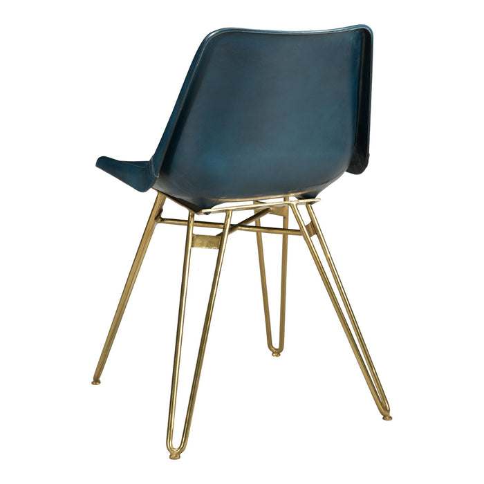 Leather Metal Dining Side Chairs (Set of 2) - Blue / Gold