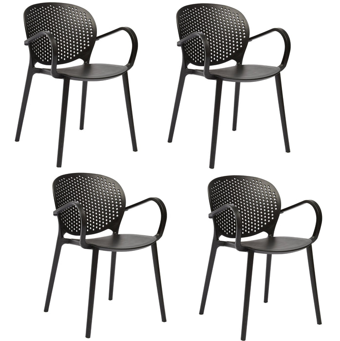 Heavy Duty Plastic Partially Open Back Dining Arm Chairs (Set of 4) - Gray
