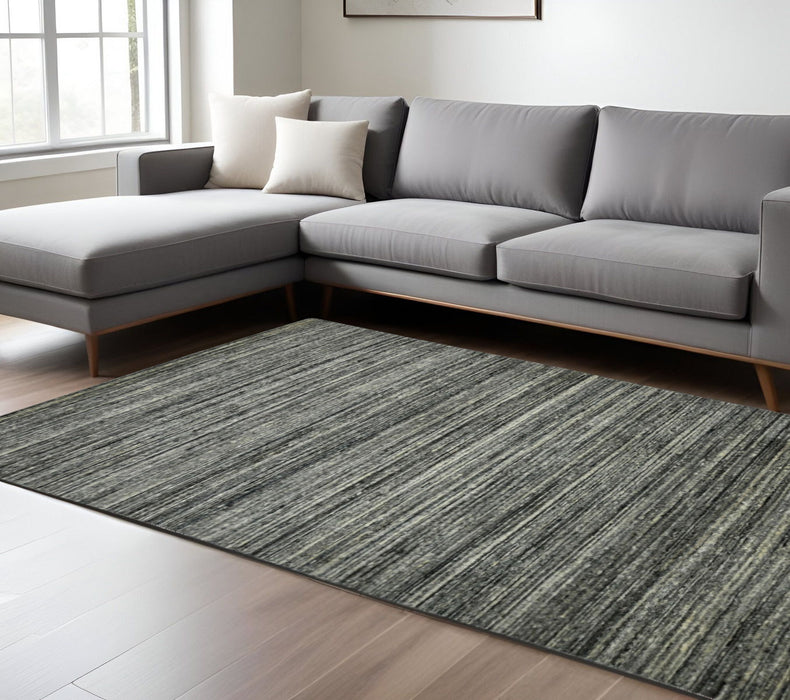 9' X 12' Wool Striped Hand Woven Area Rug - Gray And Black