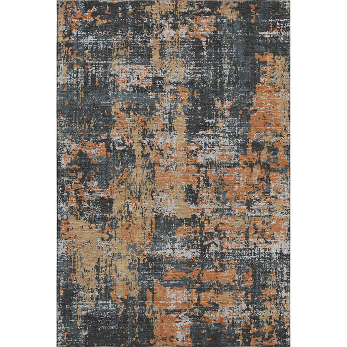 10' X 14' Abstract Washable Area Rug With UV Protection (679108) - Charcoal / Copper / Gray