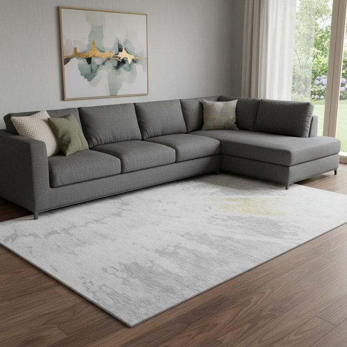 10' X 14' Abstract Washable Area Rug With UV Protection (651310) - Silver / Gold / Ivory