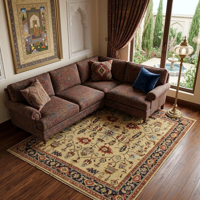 9' X 13' Wool Oriental Hand Knotted Area Rug (744382) - Tan / Red / Gold