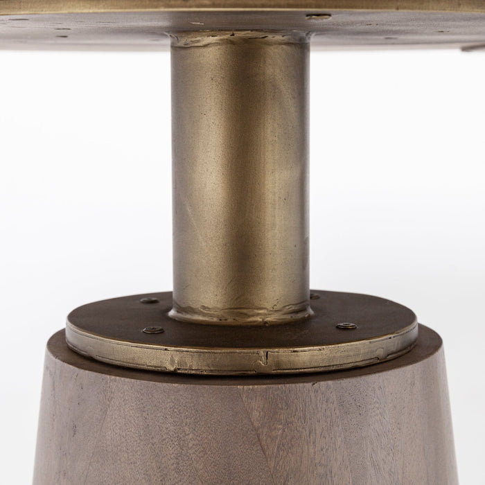 54" Rounded Solid Wood And Metal Pedestal Base Dining Room Table - Brown