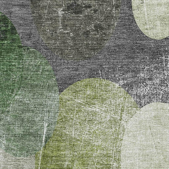 10' X 14' Abstract Washable Area Rug With UV Protection (648910) - Green / Ivory / Gray