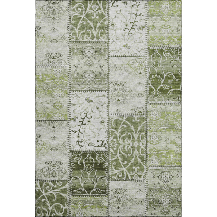 8' X 10' Patchwork Distressed Washable Area Rug With UV Protection (649574) - Green / Ivory