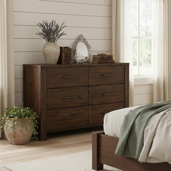 Metal Six Drawer Dresser - Brown