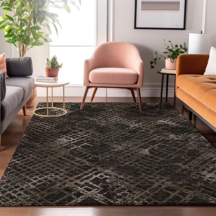 10' X 14' Abstract Geometric Washable Area Rug With UV Protection - Brown And Ivory