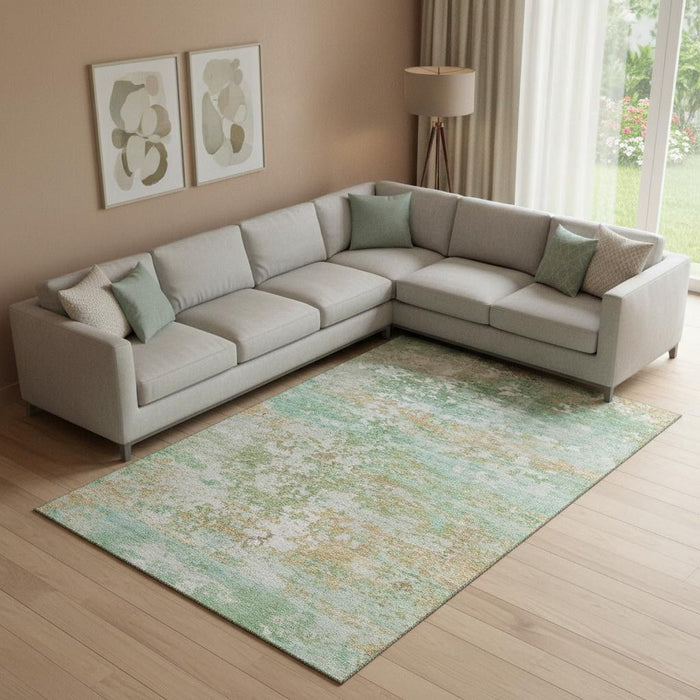 10' X 14' Abstract Washable Area Rug With UV Protection (704987) - Teal / Ivory / Copper